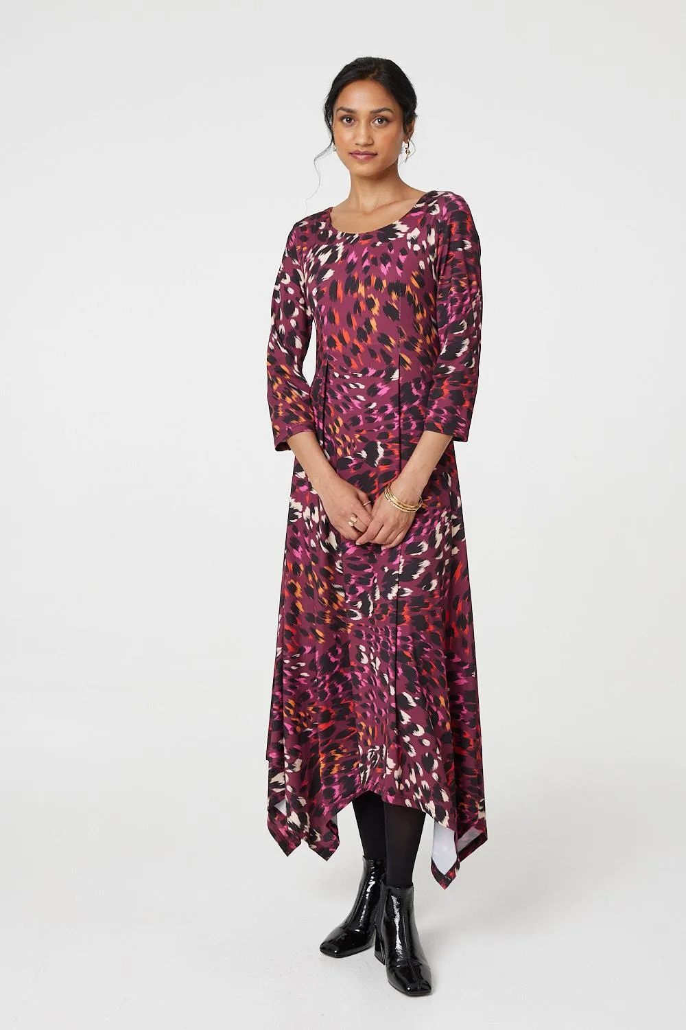 Animal Print Hanky Hem Jersey Dress