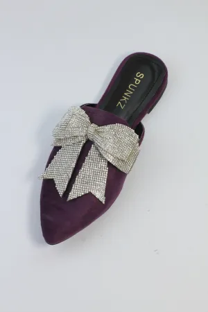 Annabel Purple Velvet Bowknot Ladies Mules Sandals