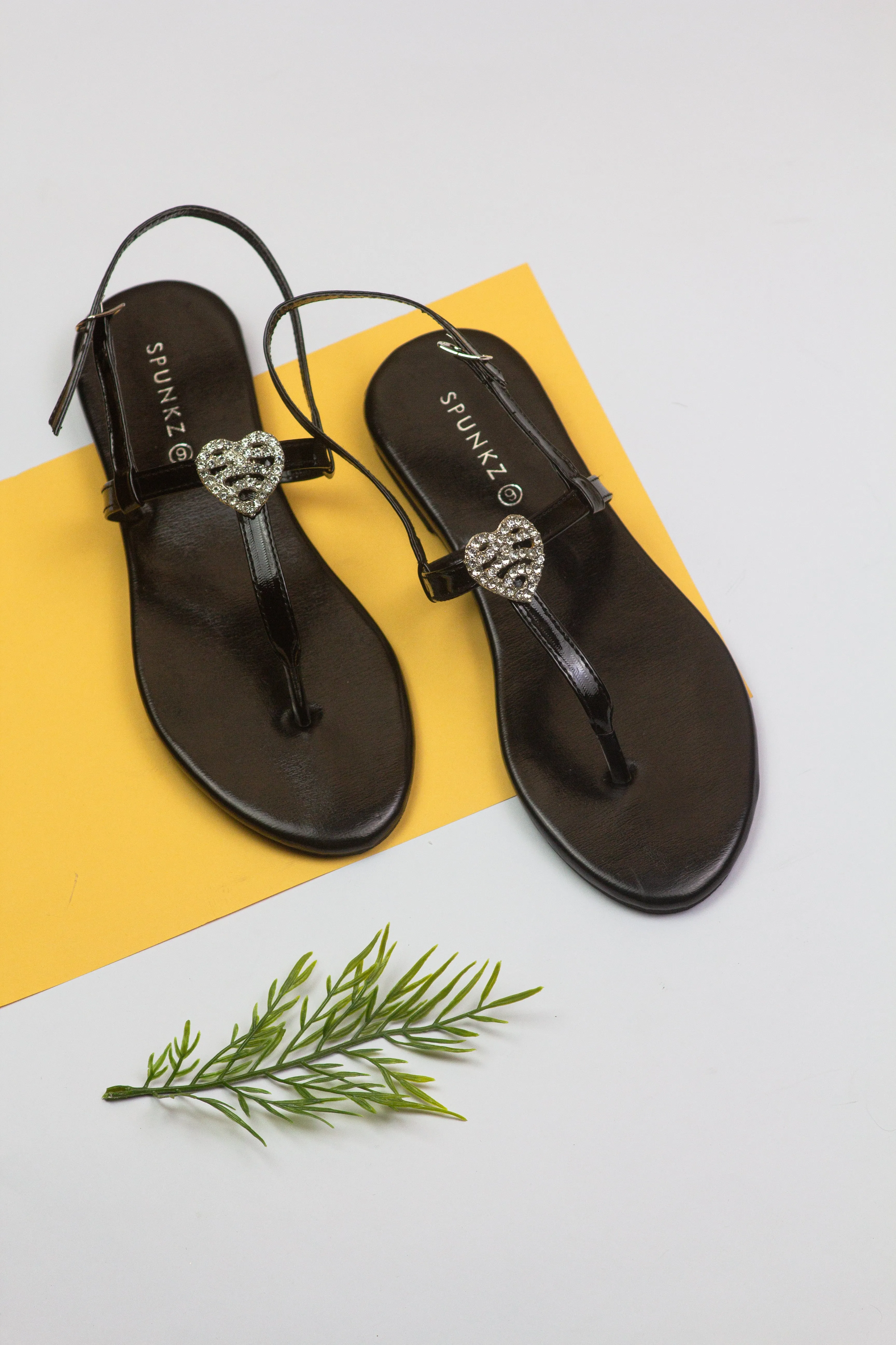 Anya Metallic Black T-Strap Flat Flip Flop Thong Sandals