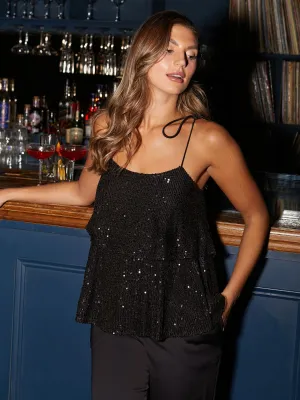 Aria Tiered Sequin Top / Black