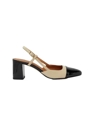 BLACK & BEIGE PATENT HEELED BABIES