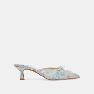 CAMILE WIDE HEELS BLUE FLORAL FABRIC