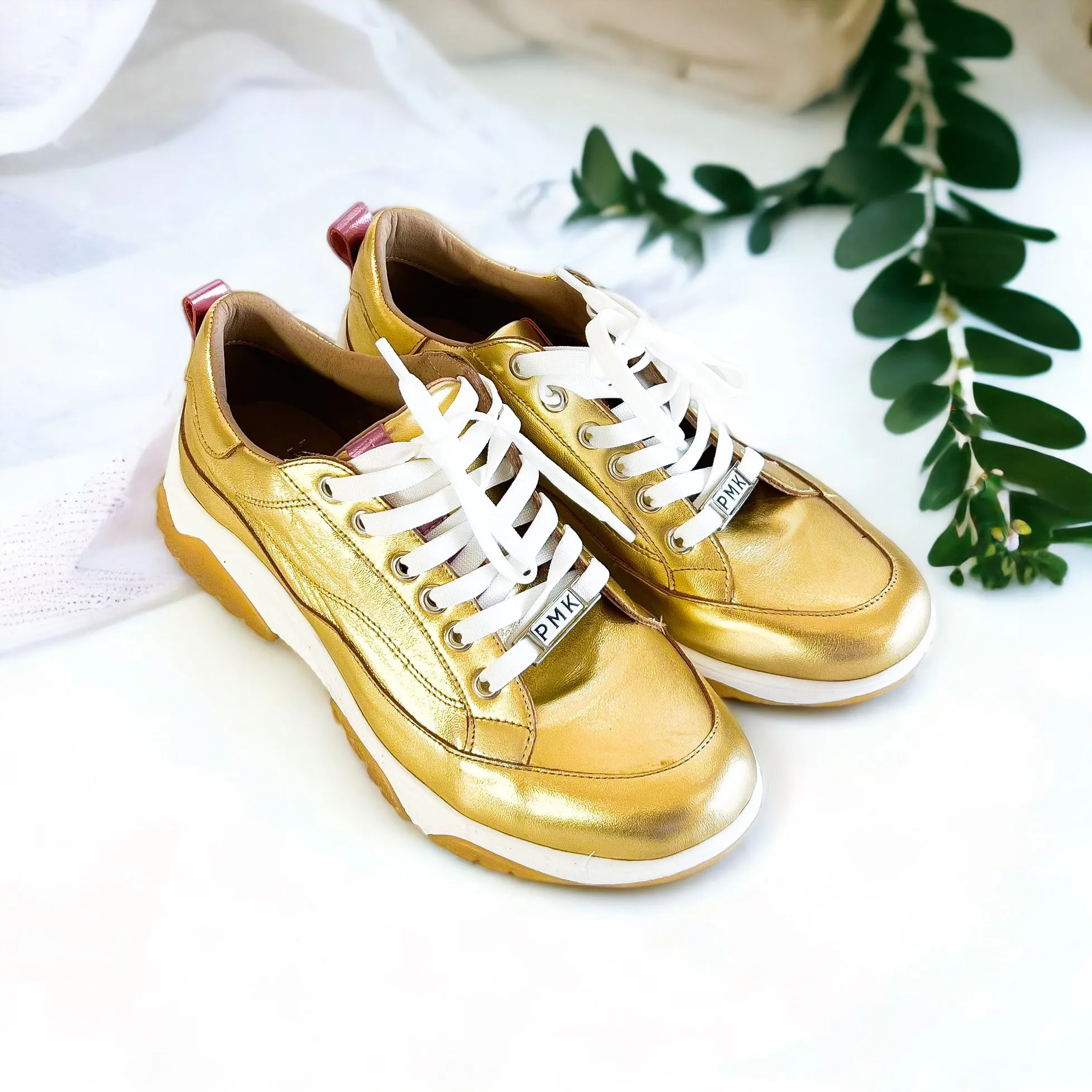 CB Exclusive Gilded Age Genuine Leather Metallic Sneakers - Gold/pink