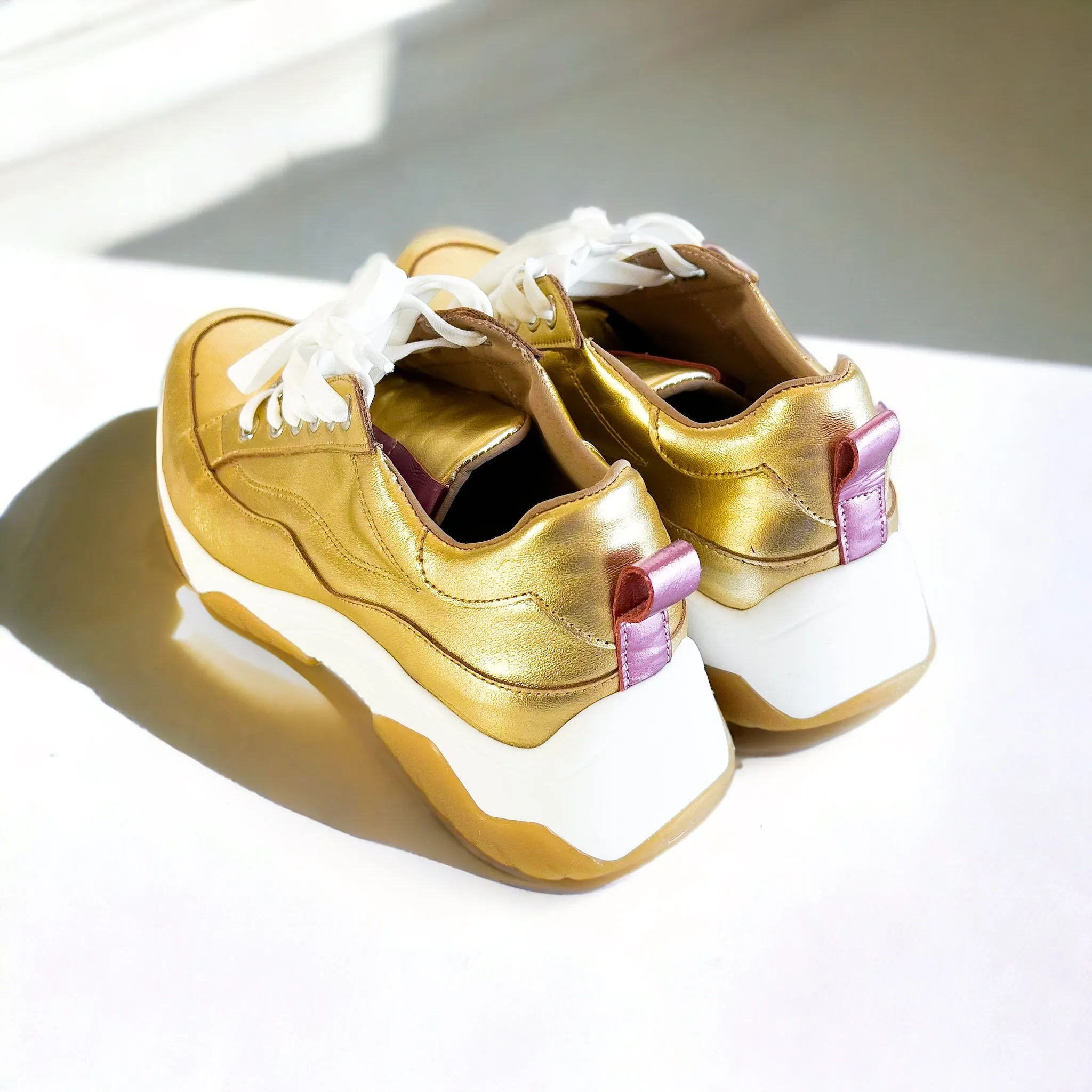 CB Exclusive Gilded Age Genuine Leather Metallic Sneakers - Gold/pink