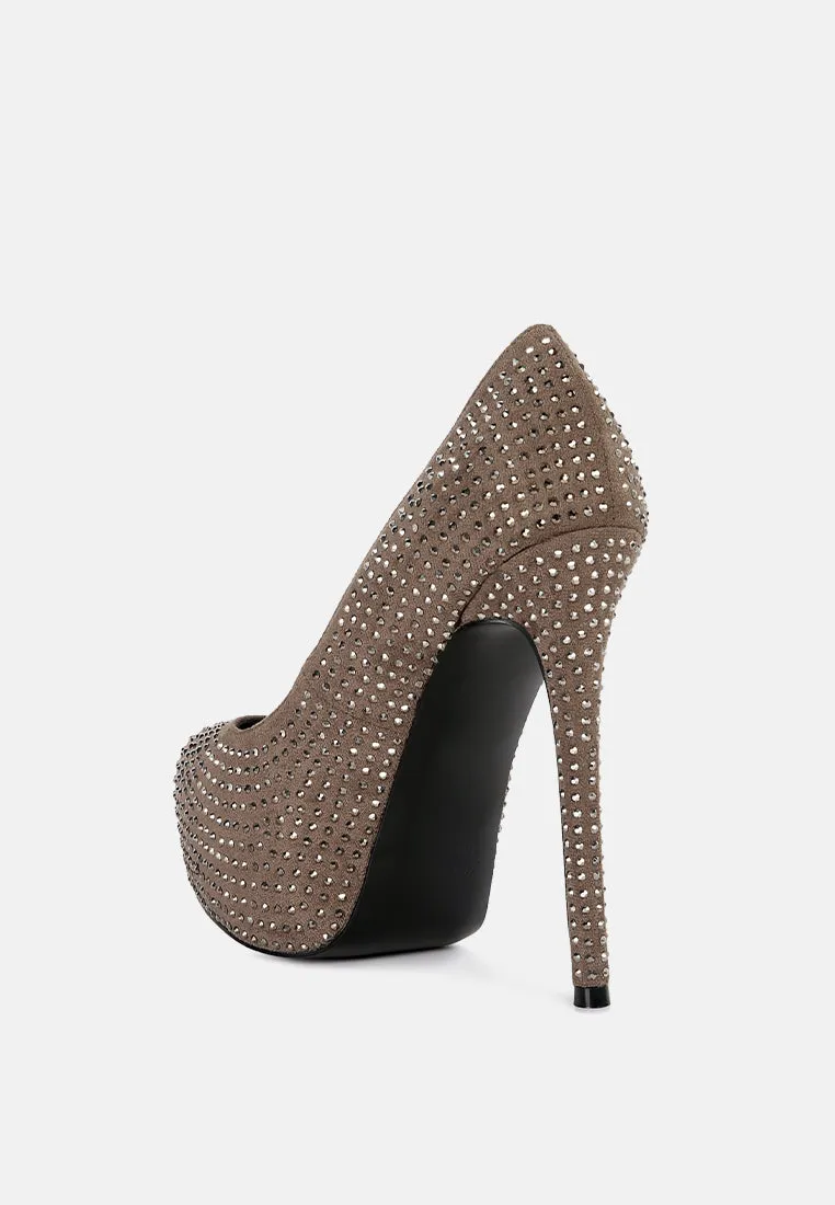 Clarisse Diamante Faux Suede High Heeled Pumps