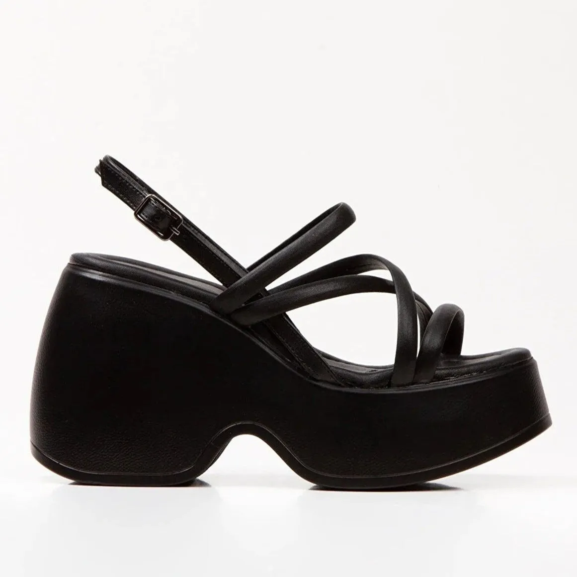 Diana - Black Chunky Wedge Sandals