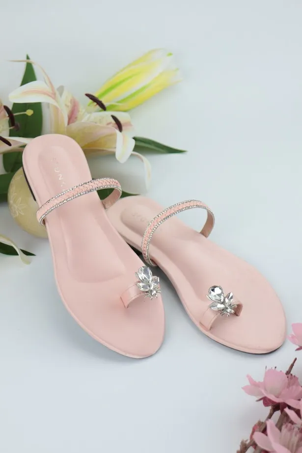 Ember Pink Toe Ring Braid Straps Slip On Flats