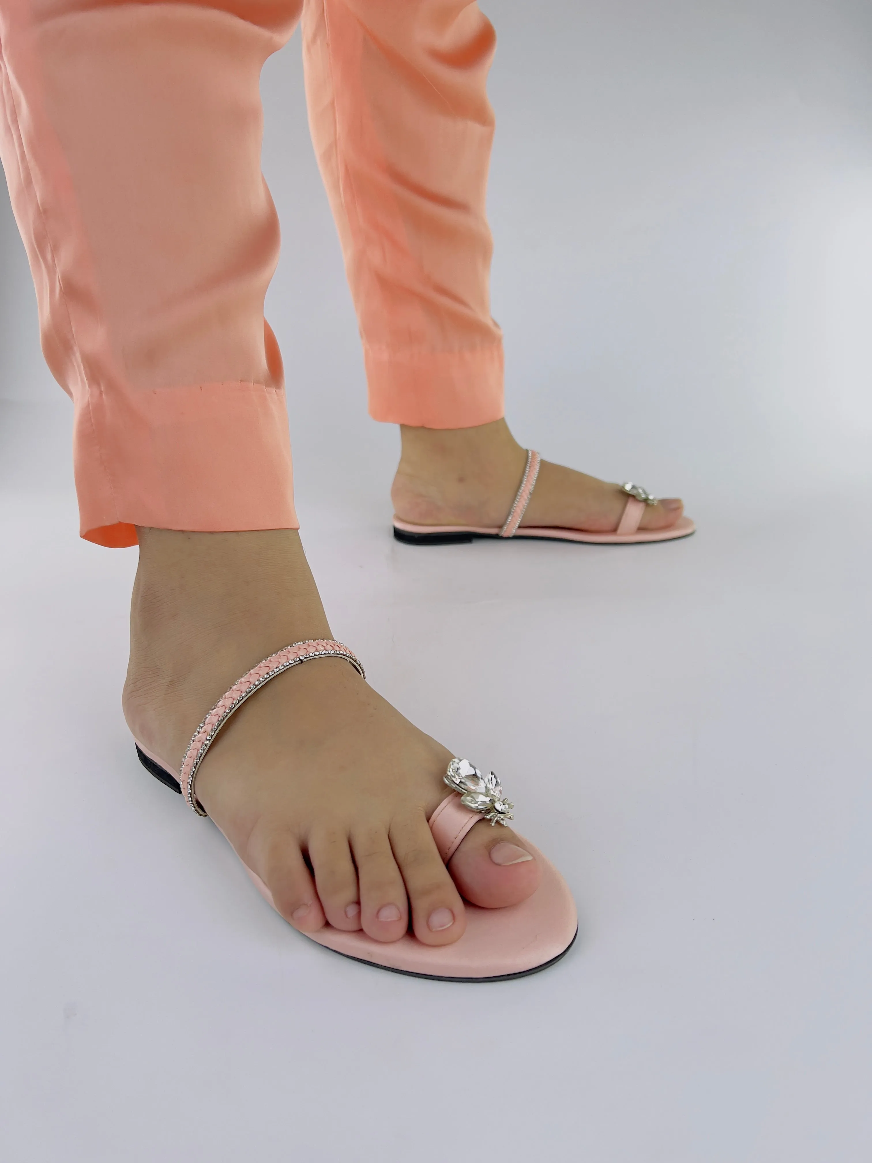 Ember Pink Toe Ring Braid Straps Slip On Flats