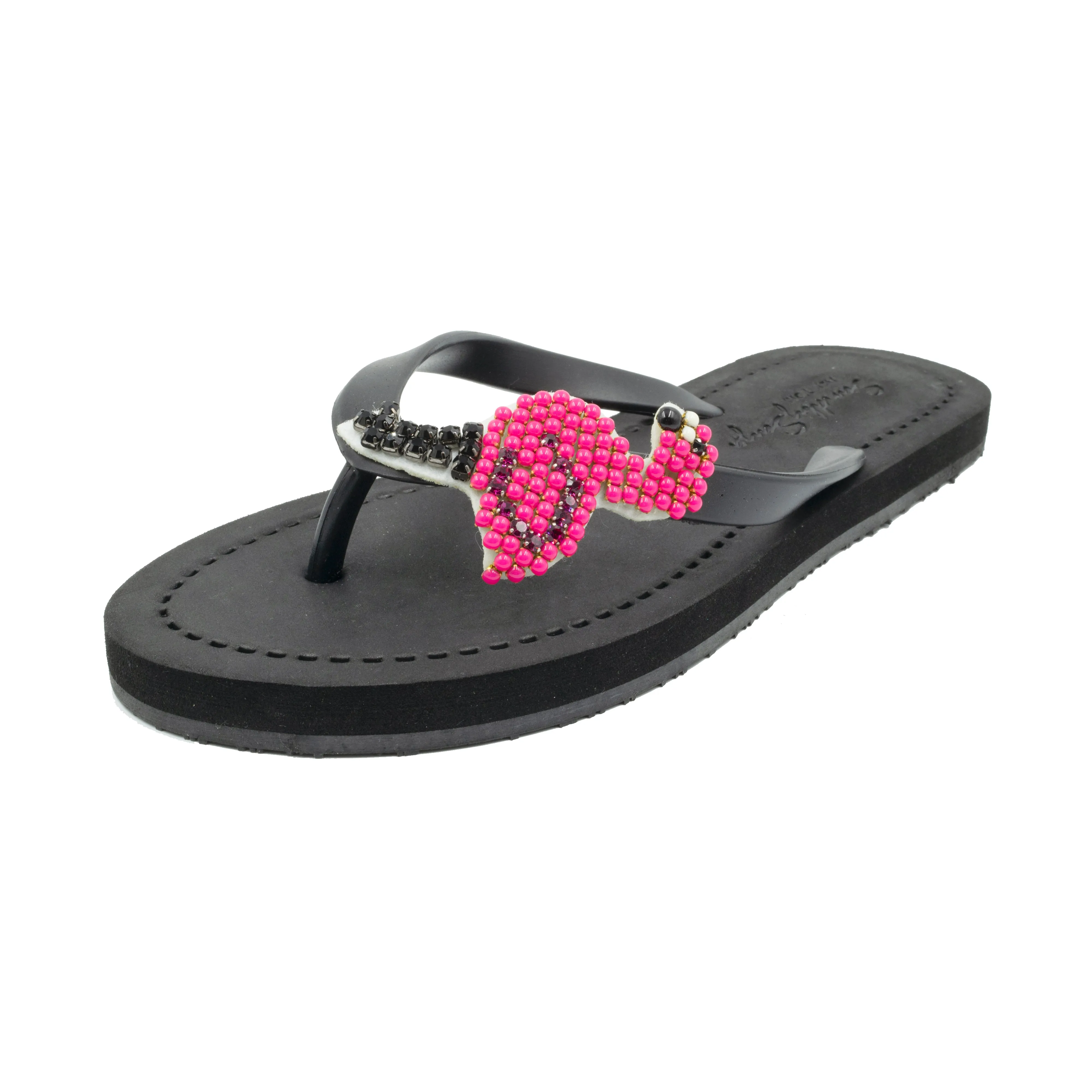 Flamingo Pink Rhine Stone Embellished- Big Kids Flip Flops Sandal