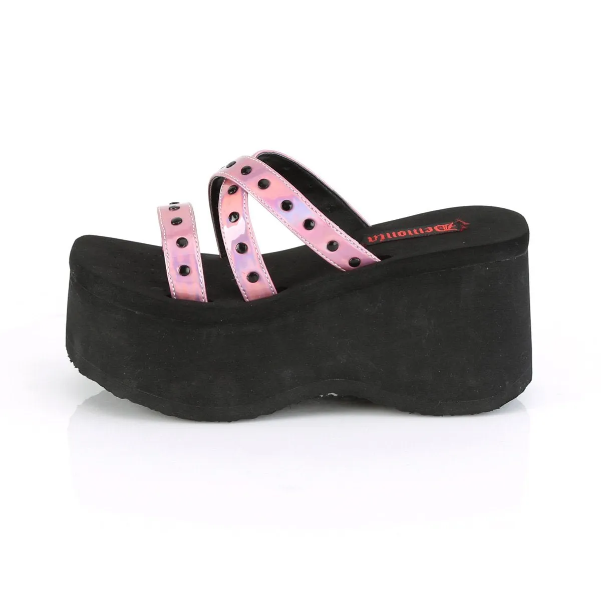 FUNN-19 Pink Holographic Platform Slide Sandals