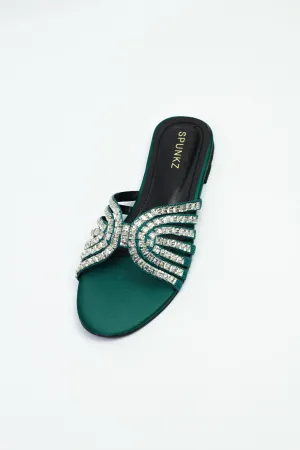 Jamie Green Crystal Stones Embellished Flats Sandals