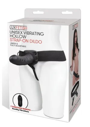 Lux Fetish Unisex Vibrating Hollow Strap-On Dildo with Wired Remote Control