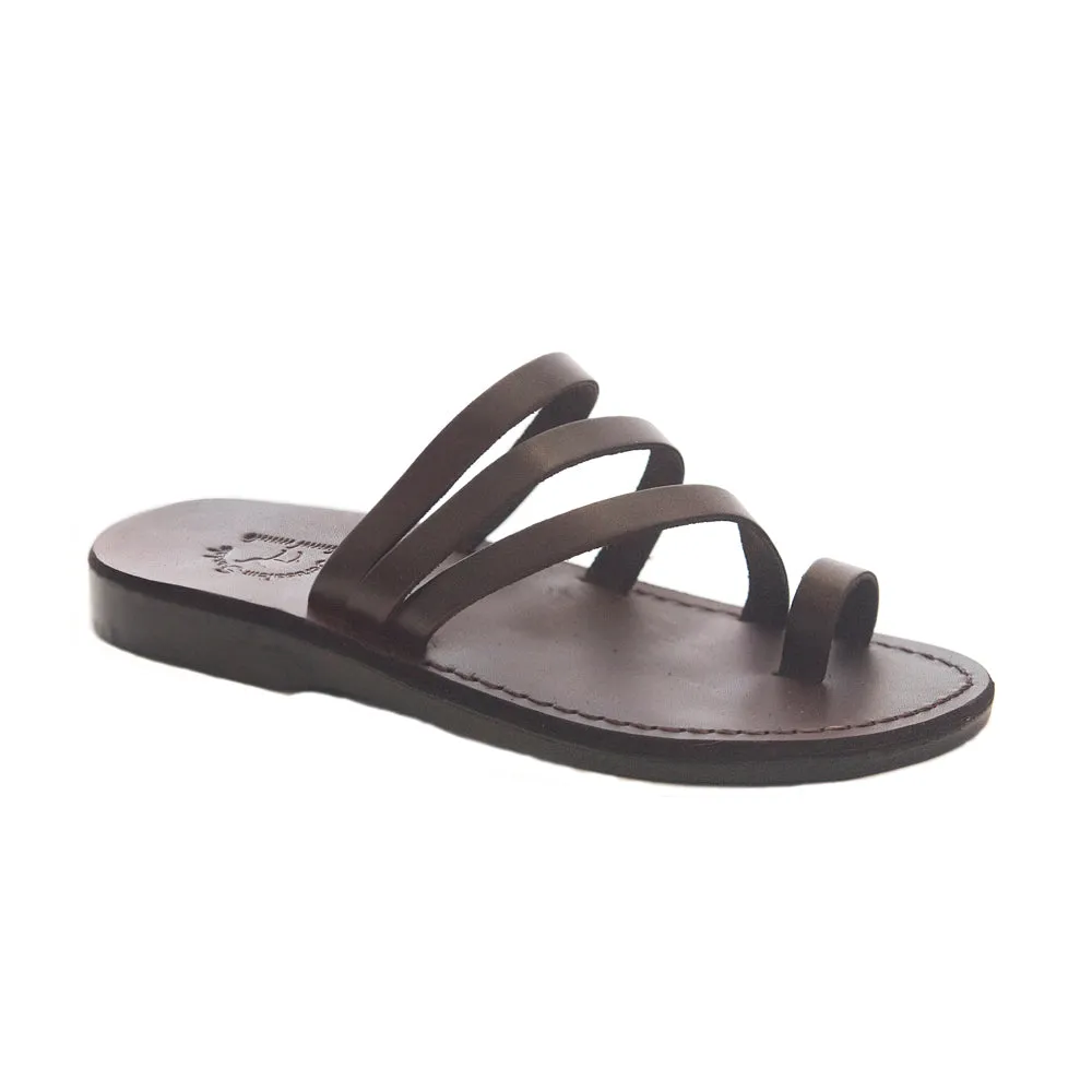 Nora - Leather Strappy Flat Sandal | Brown