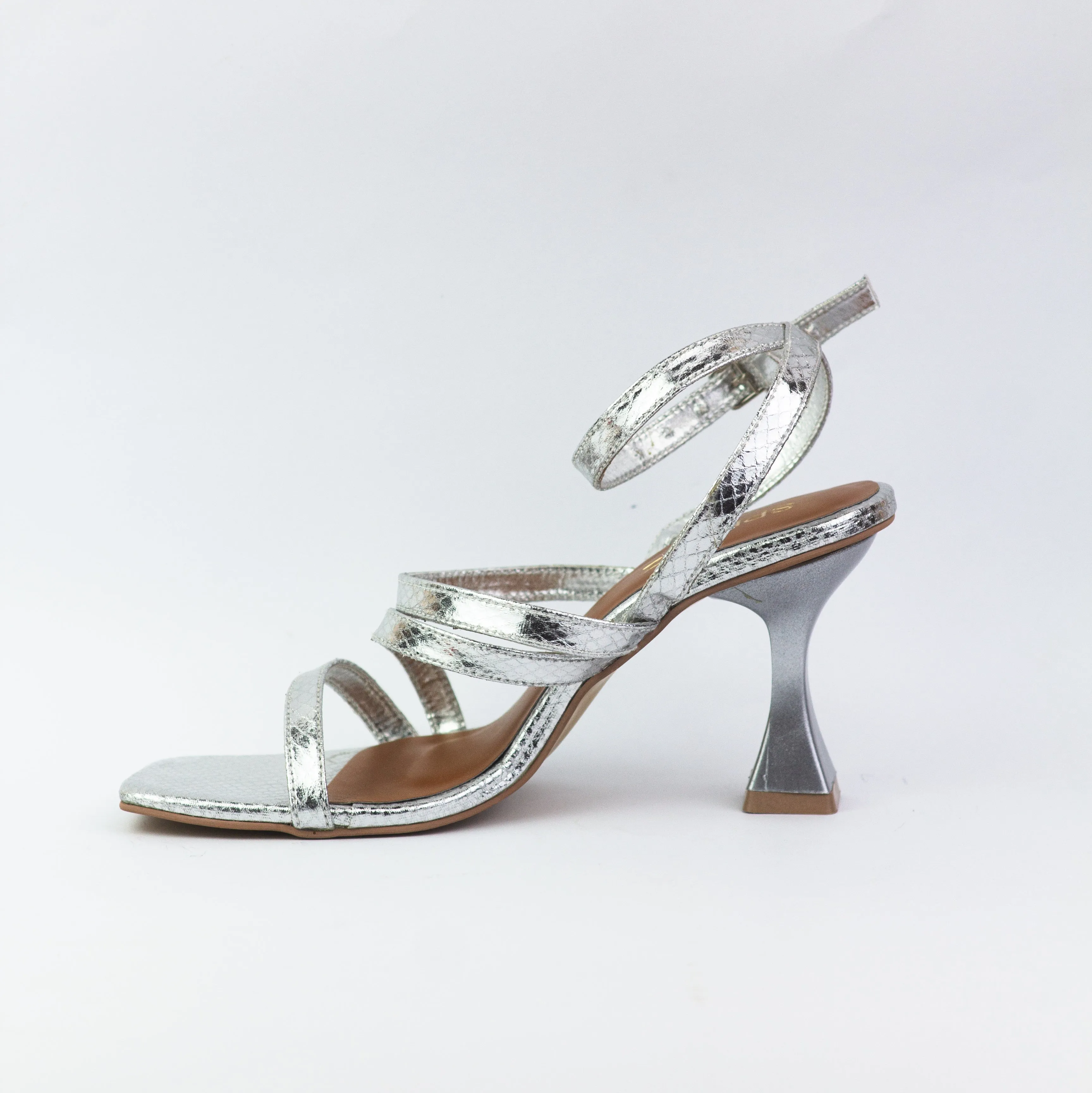 Orla Silver Ankle Buckle Straps Heeled Sandals