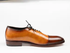 Real handmade Brown/Tan two toned Hand Dyed, Hand Stitched Oxford formal Shoes Made of full Grain Natural Crust leather With leather Sole