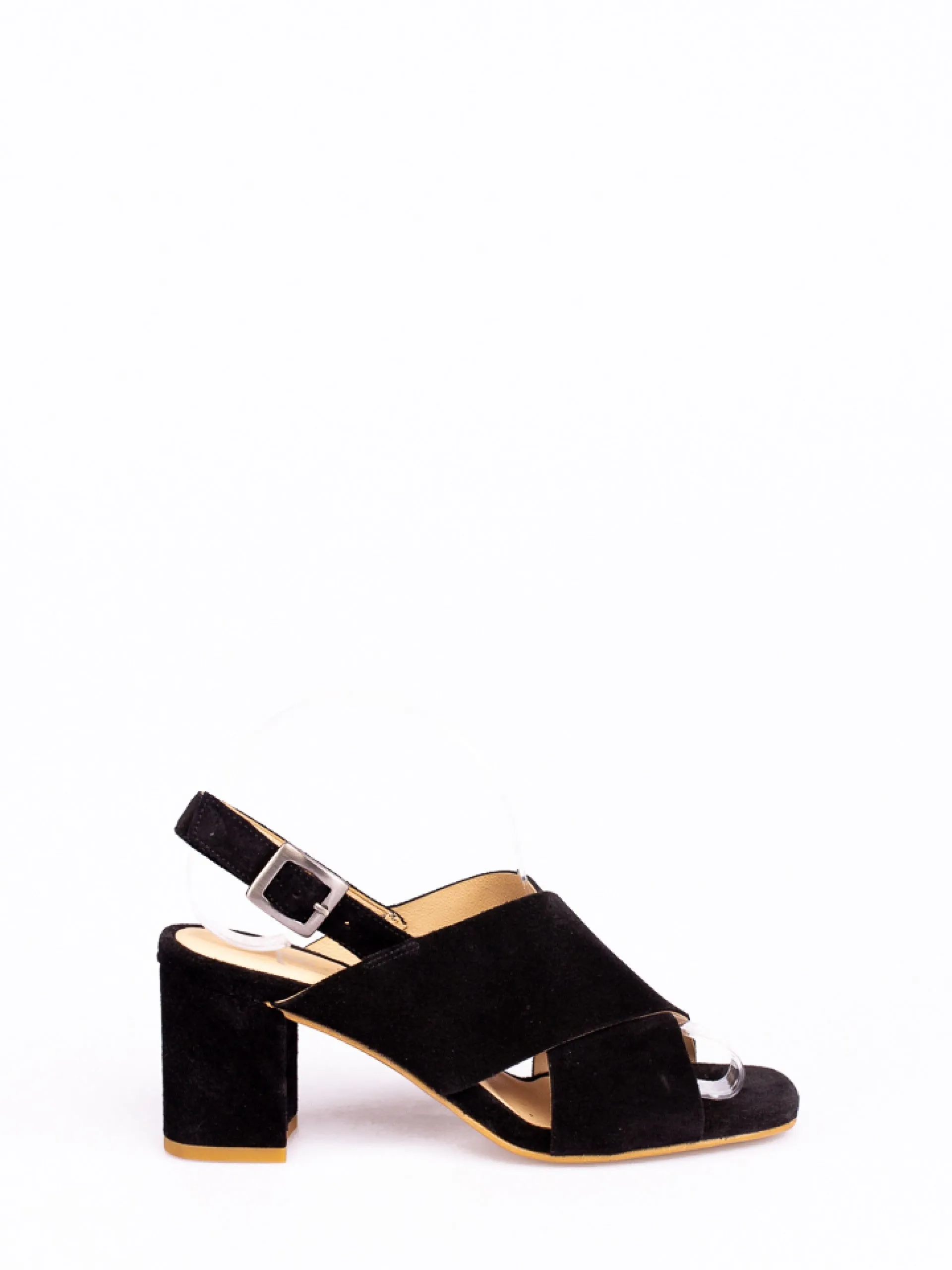 Spunkz Black Comfort Cross Over Block Heeled Sandals