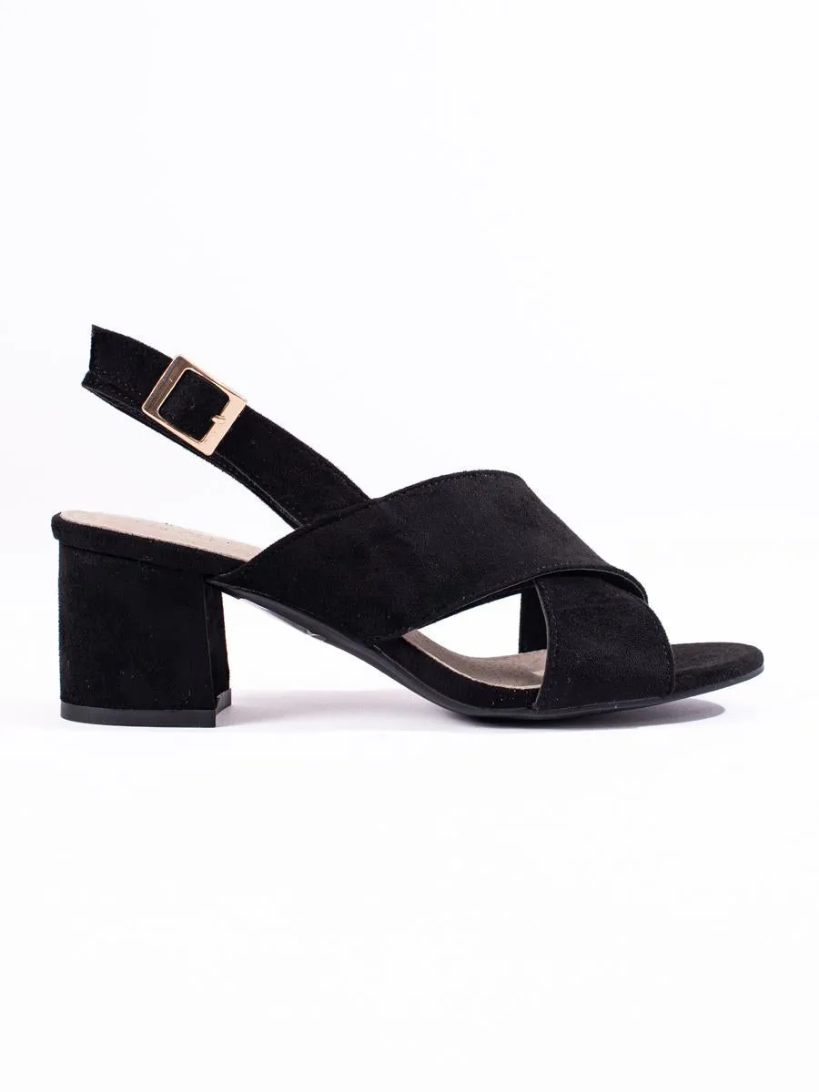 Spunkz Black Comfort Cross Over Block Heeled Sandals