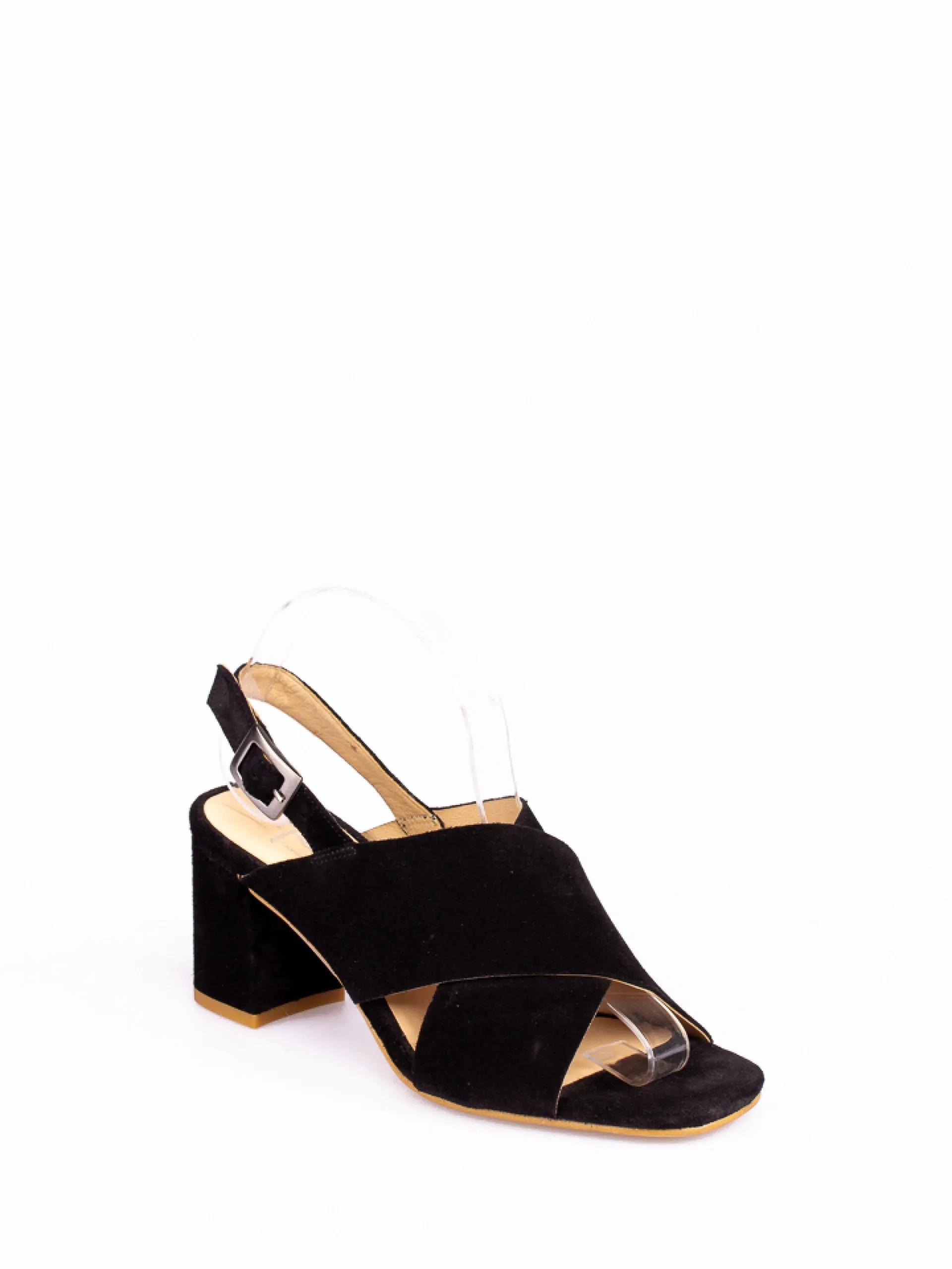 Spunkz Black Comfort Cross Over Block Heeled Sandals