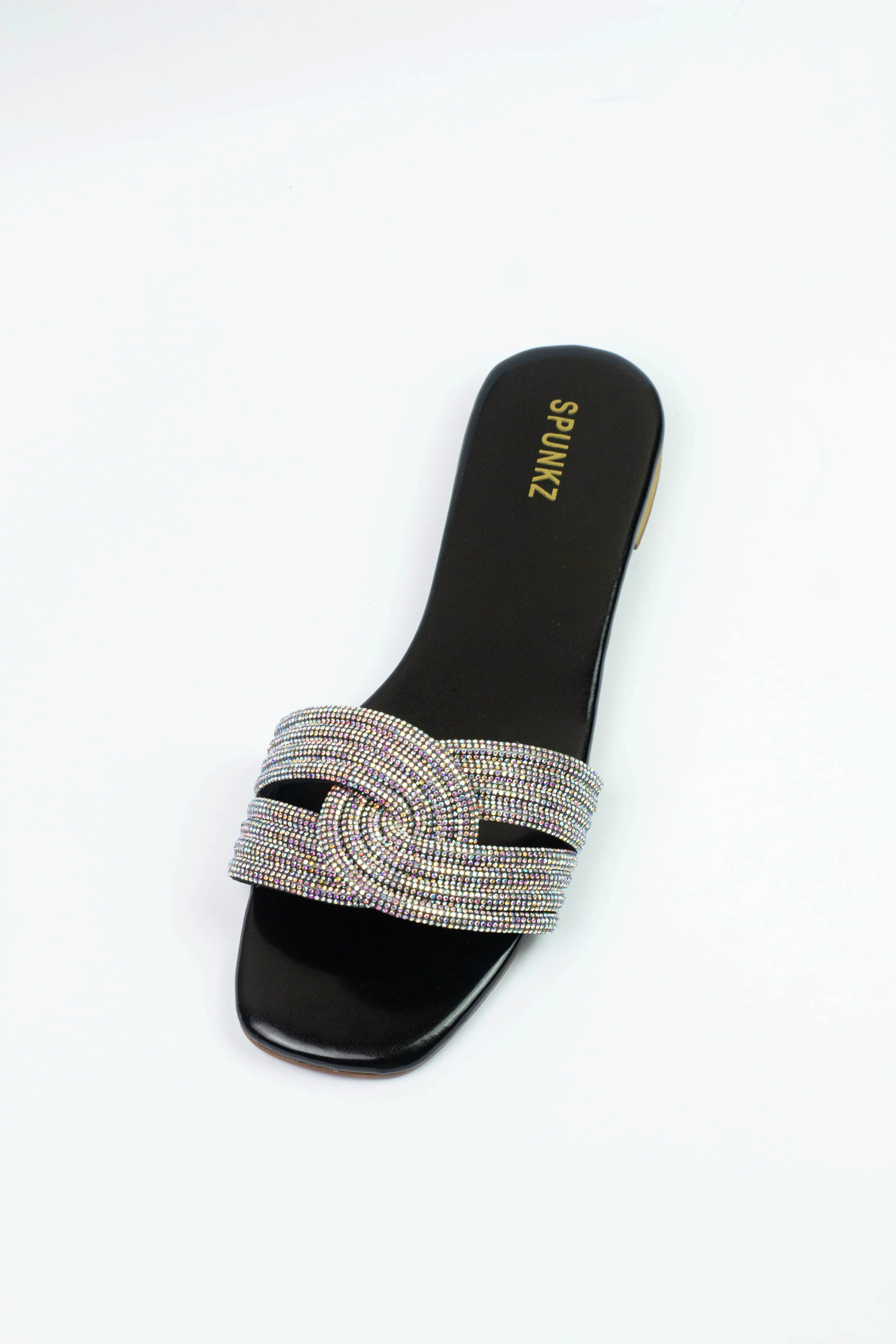 Spunkz Crystal Embellished Diamanté Knotted Straps Slides