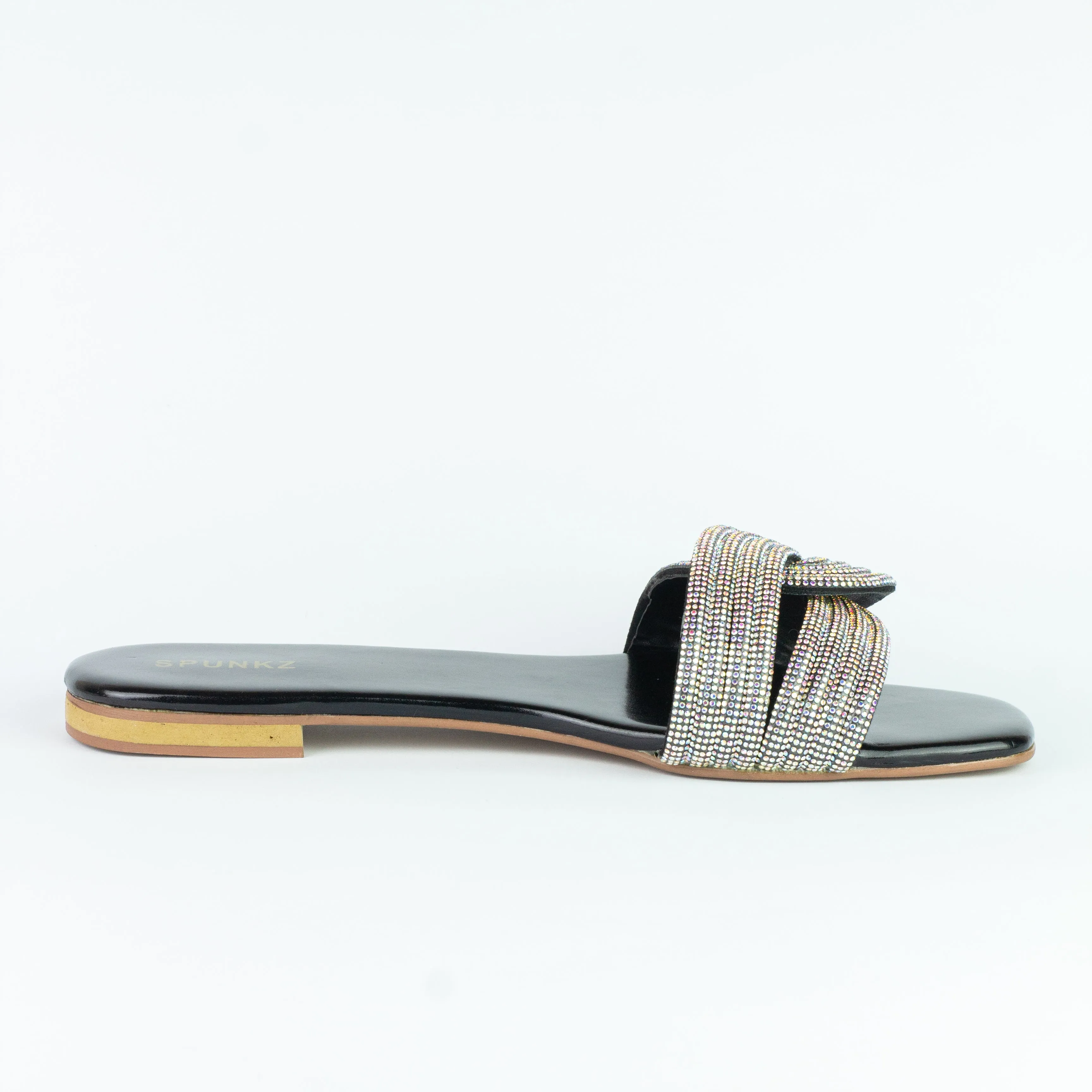 Spunkz Crystal Embellished Diamanté Knotted Straps Slides