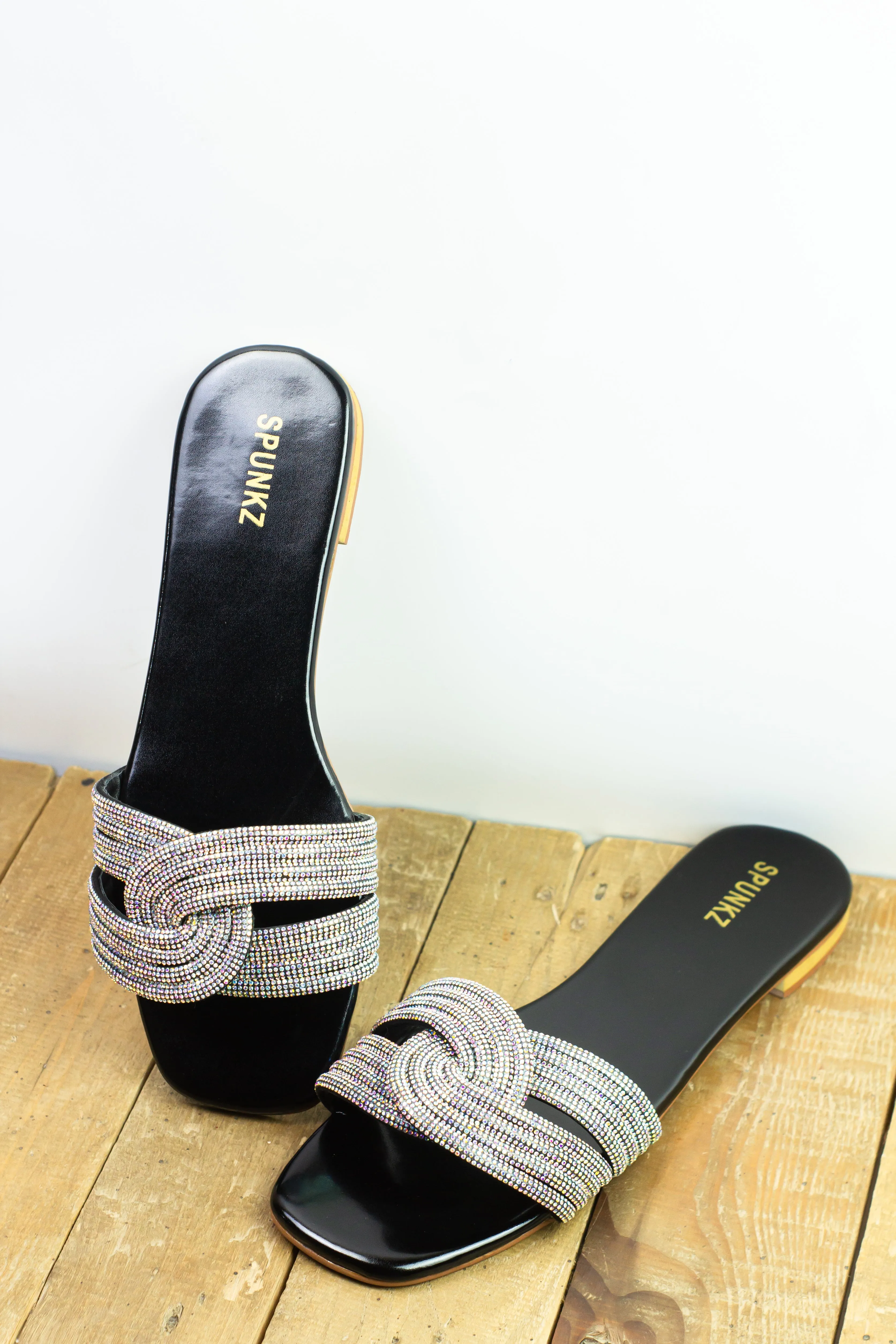 Spunkz Crystal Embellished Diamanté Knotted Straps Slides