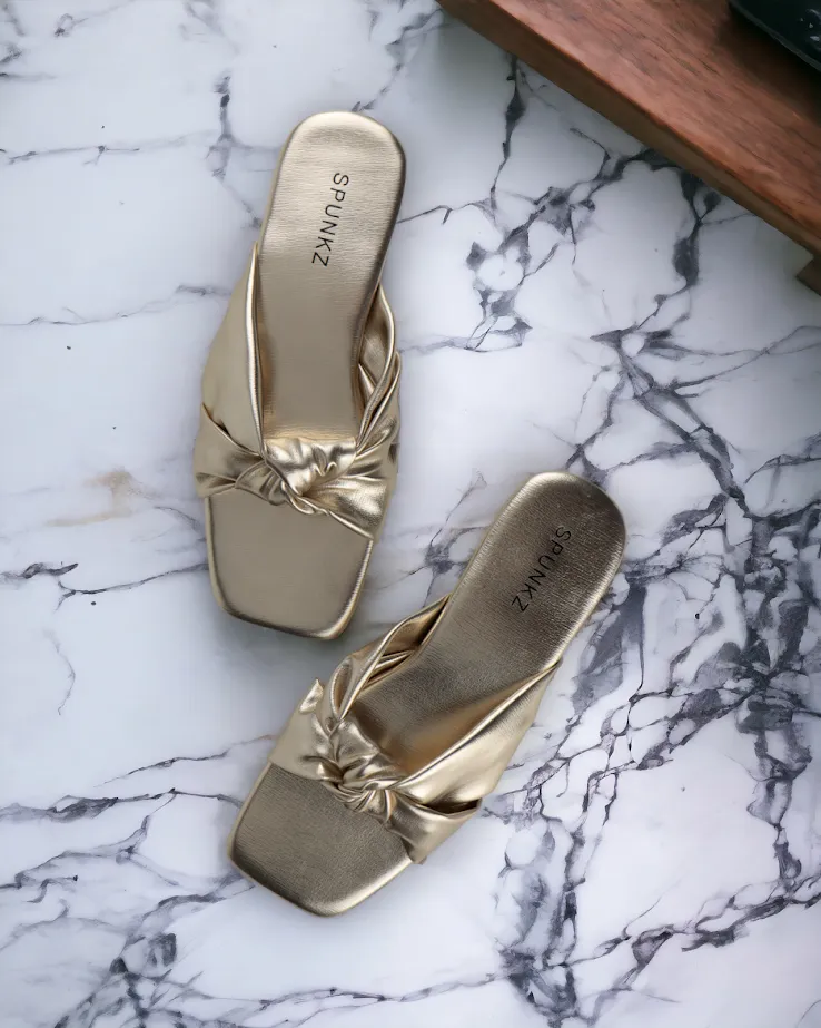 Tinsley Gold Knotted Accent Leather Slide Sandals