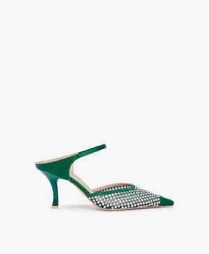 Vega 70 Green Crystal  Satin Mules